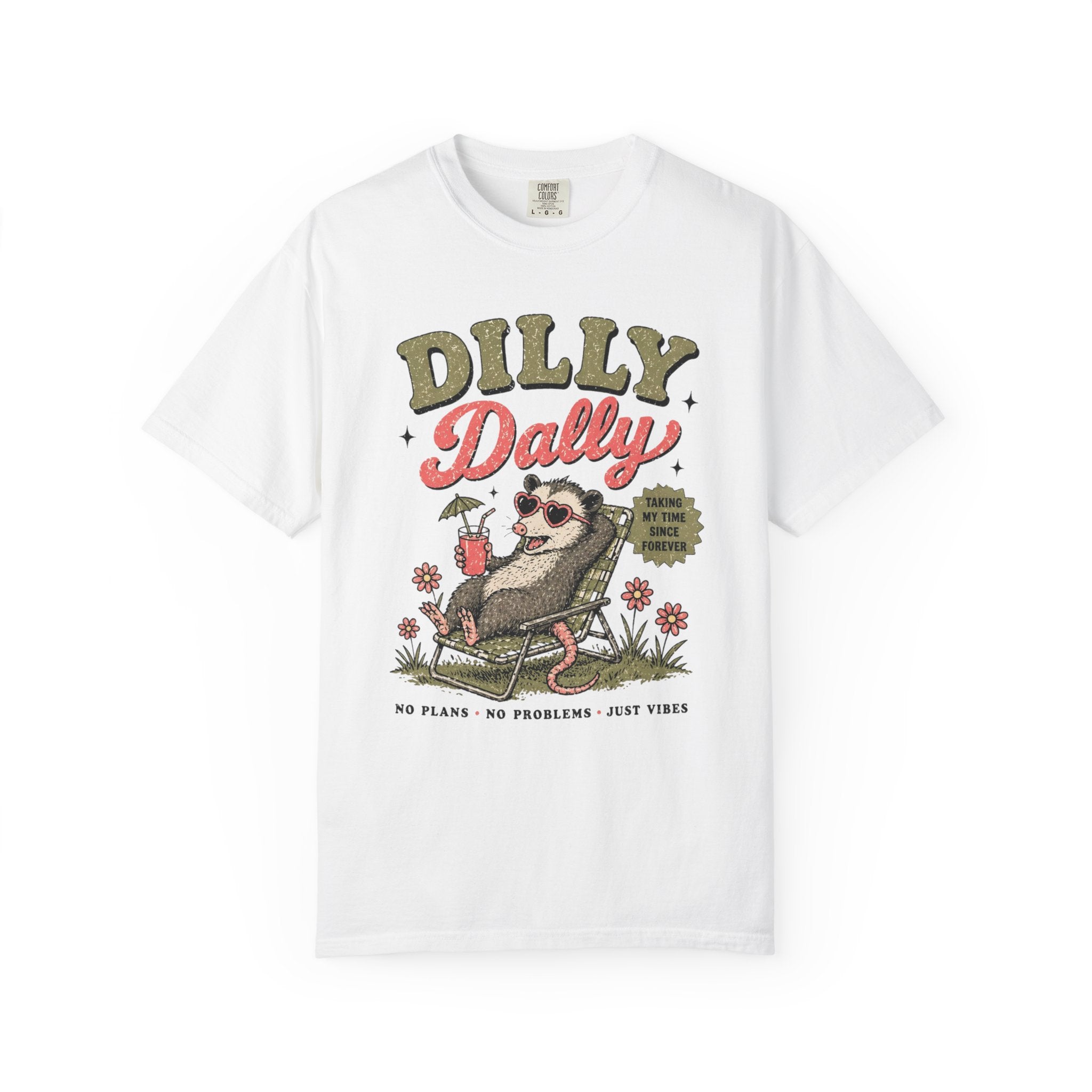 Dilly Dally Sloth Relaxing with Drink T-shirt | Retro Chill Vibes