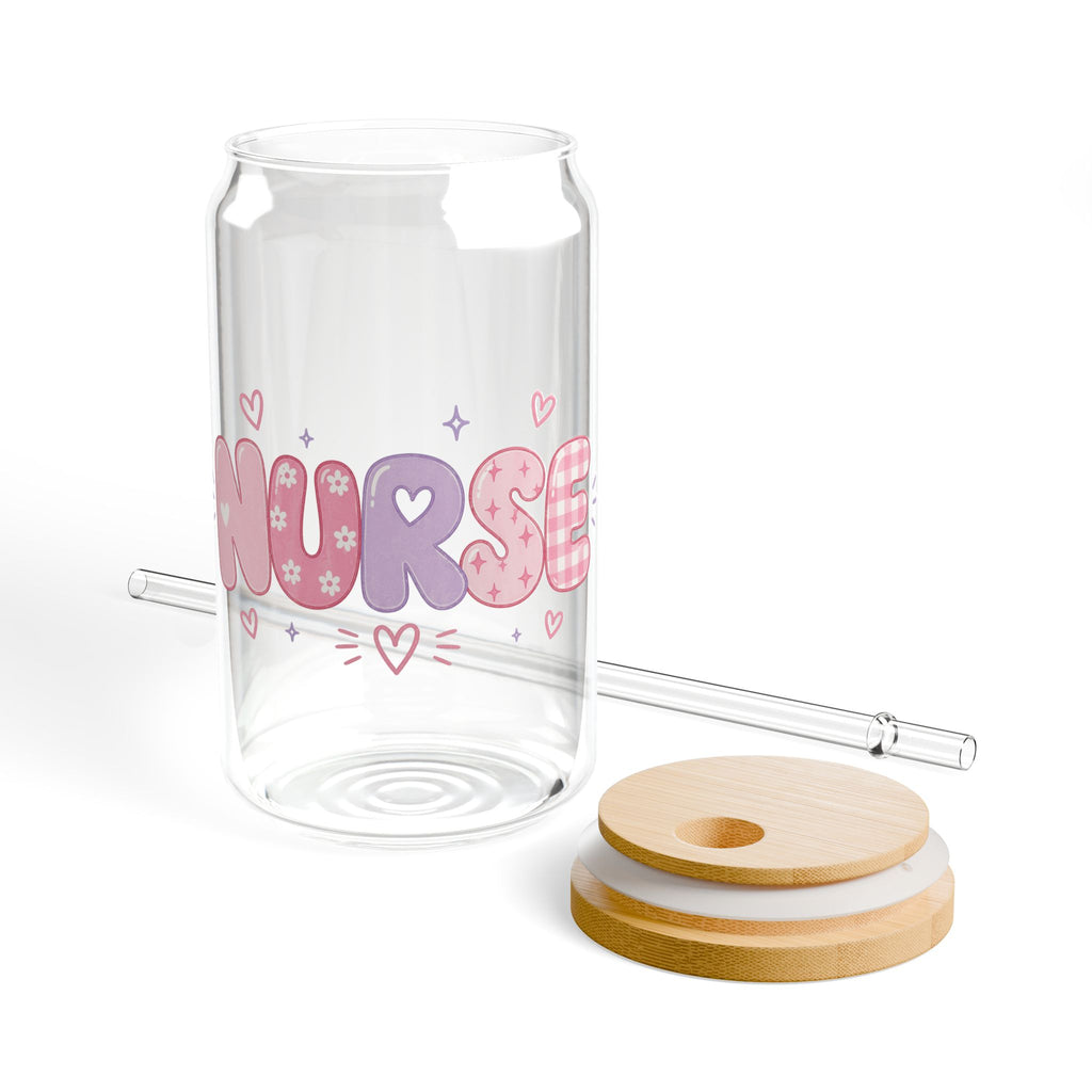 Kawaii Heart Bubble Letter Nurses Sipper Glass | 16oz