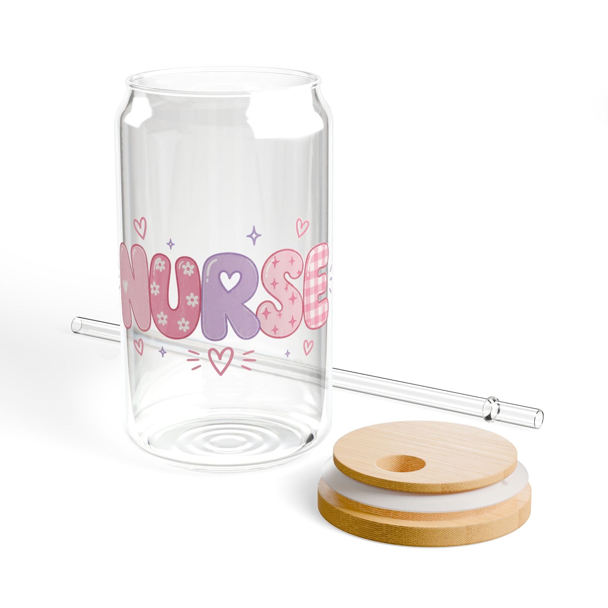 Kawaii Heart Bubble Letter Nurses Sipper Glass | 16oz