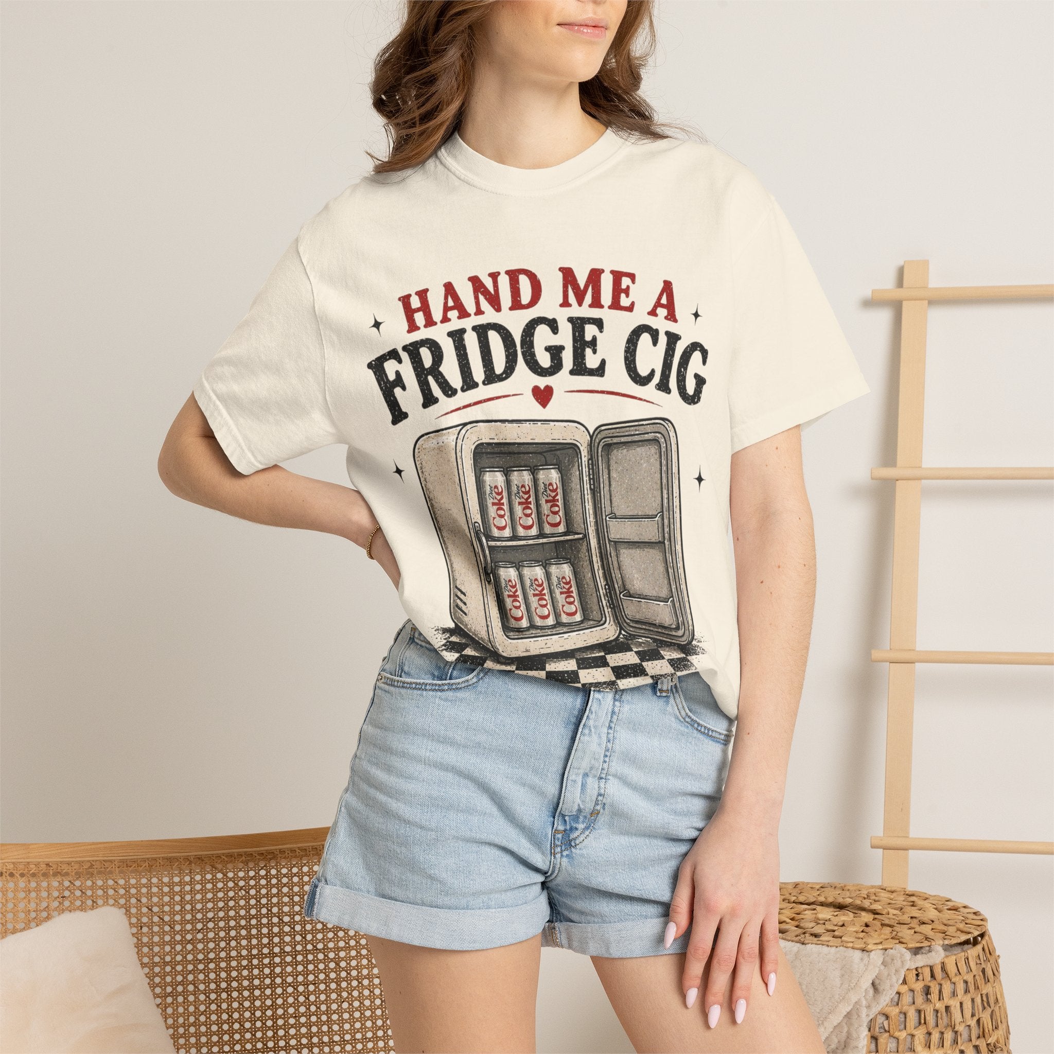 Hand Me a Fridge Cig T-shirt | Retro Mini Fridge Illustration, Vintage Humor