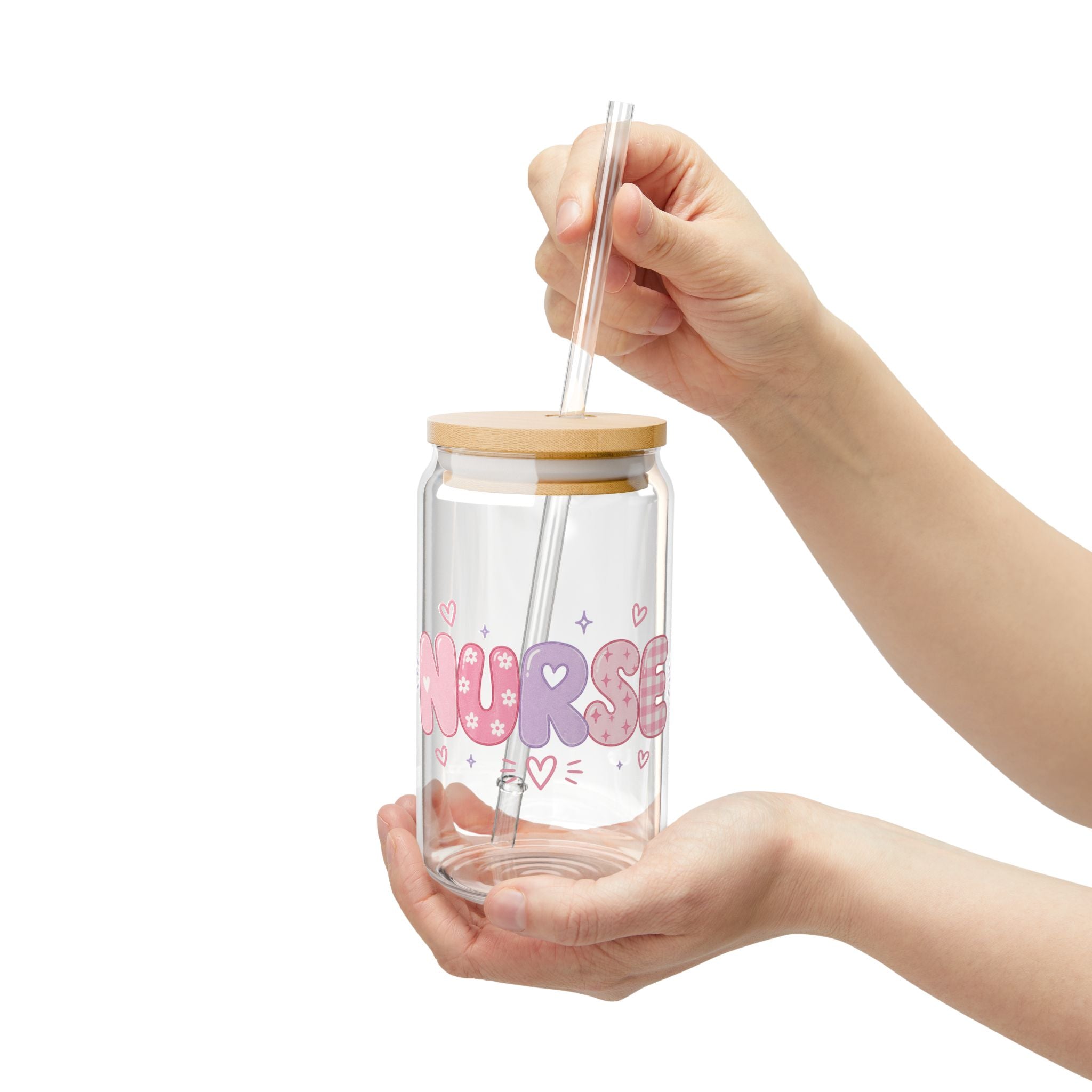 Kawaii Heart Bubble Letter Nurses Sipper Glass | 16oz